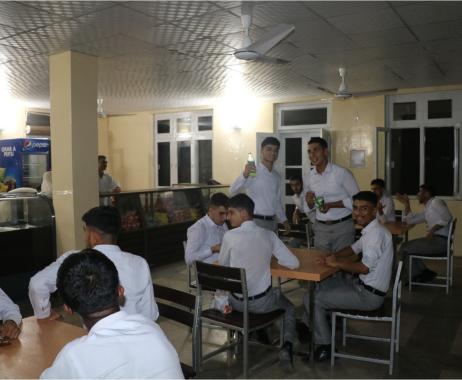 Cadets are dinning in the cafeteria